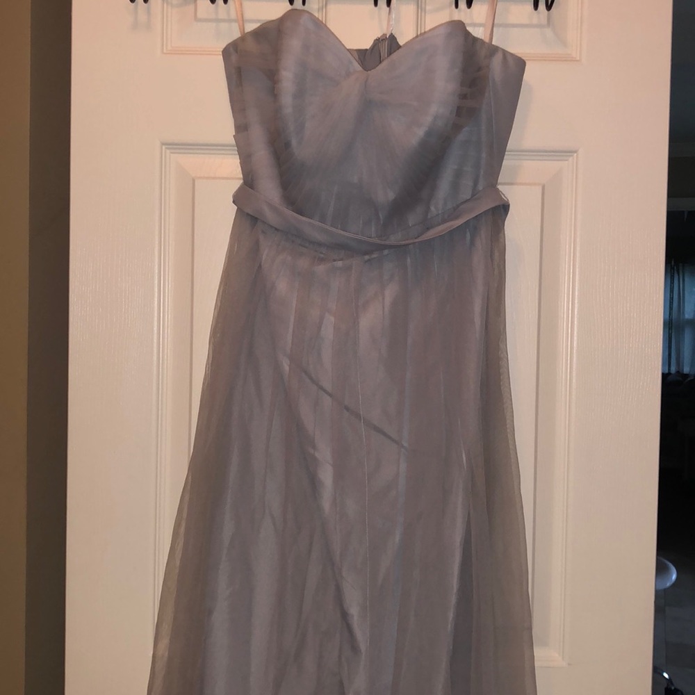 David's Bridal Light Gray Floor Length Strapless Bridesmaids Dress